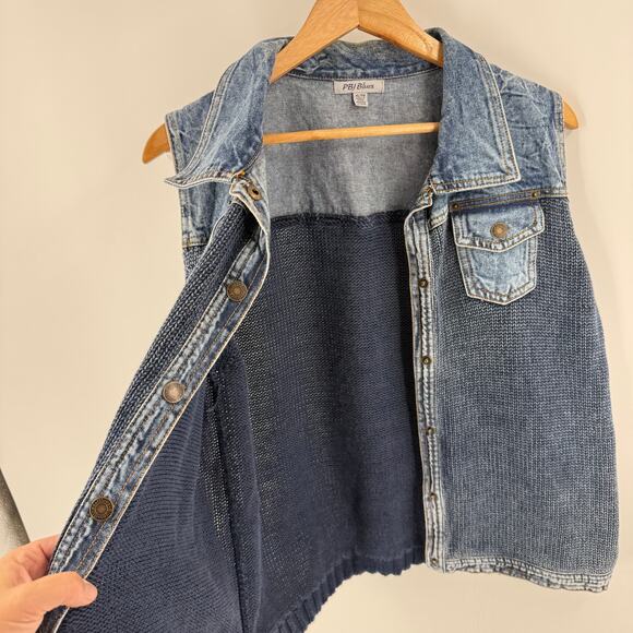 PBJ Blues Denim Knit Vest Size XL Western Y2K Vintage Layering Top - Picture 7 of 9